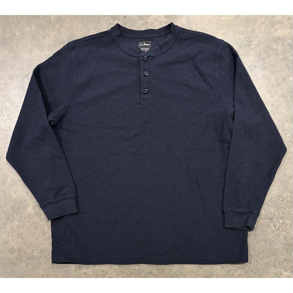 L.L.Bean Men’s 2XL Tall Blue Cotton Waffle Knit Long Sleeve Henley Shirt LL Bean
